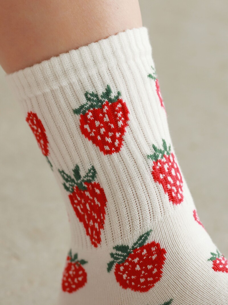 Calcetín canalé estampado fresas