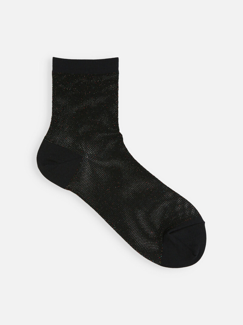 Niedrige Crew-Socken aus glitzerndem Lamé-Mesh