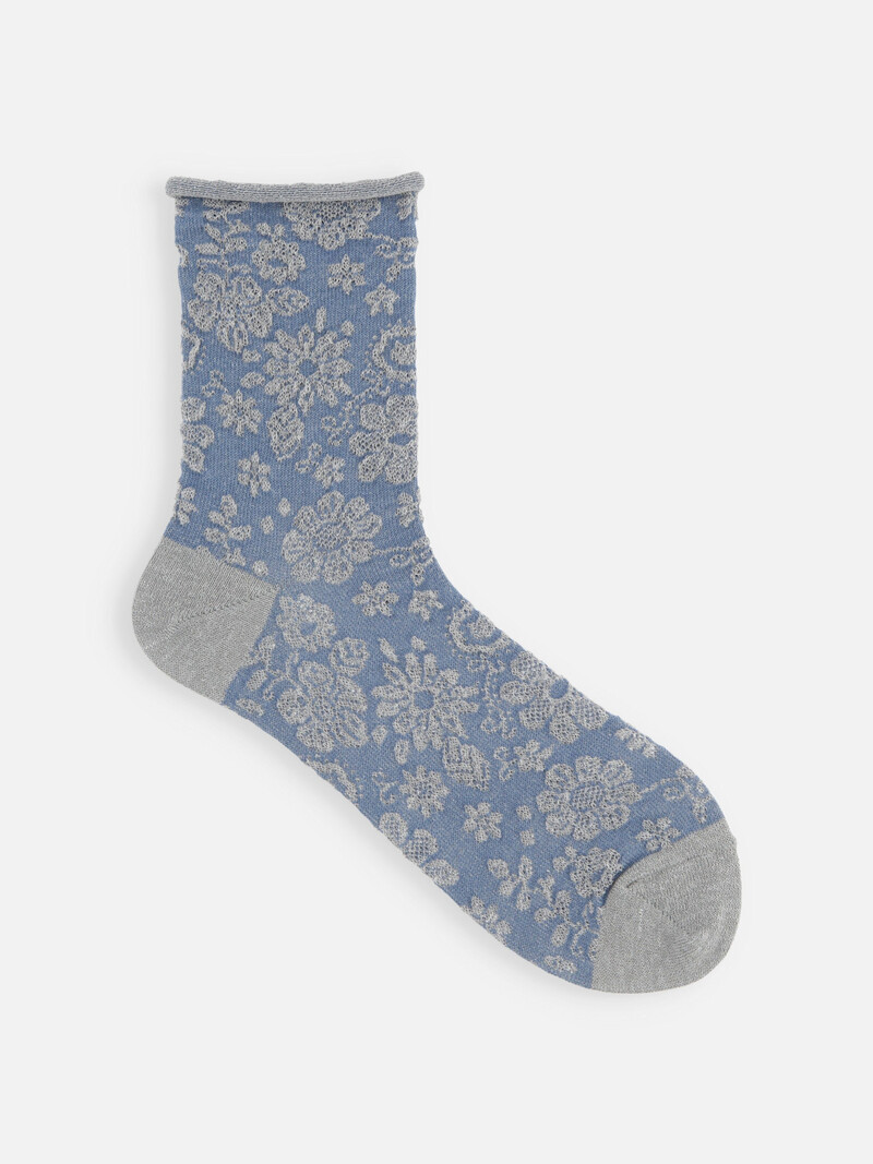 Socquette fleurs polyester/ramie au toucher sec