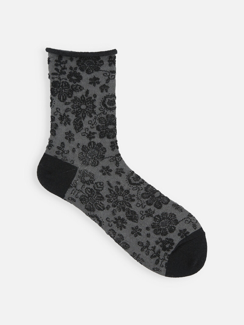 Socquette fleurs polyester/ramie au toucher sec