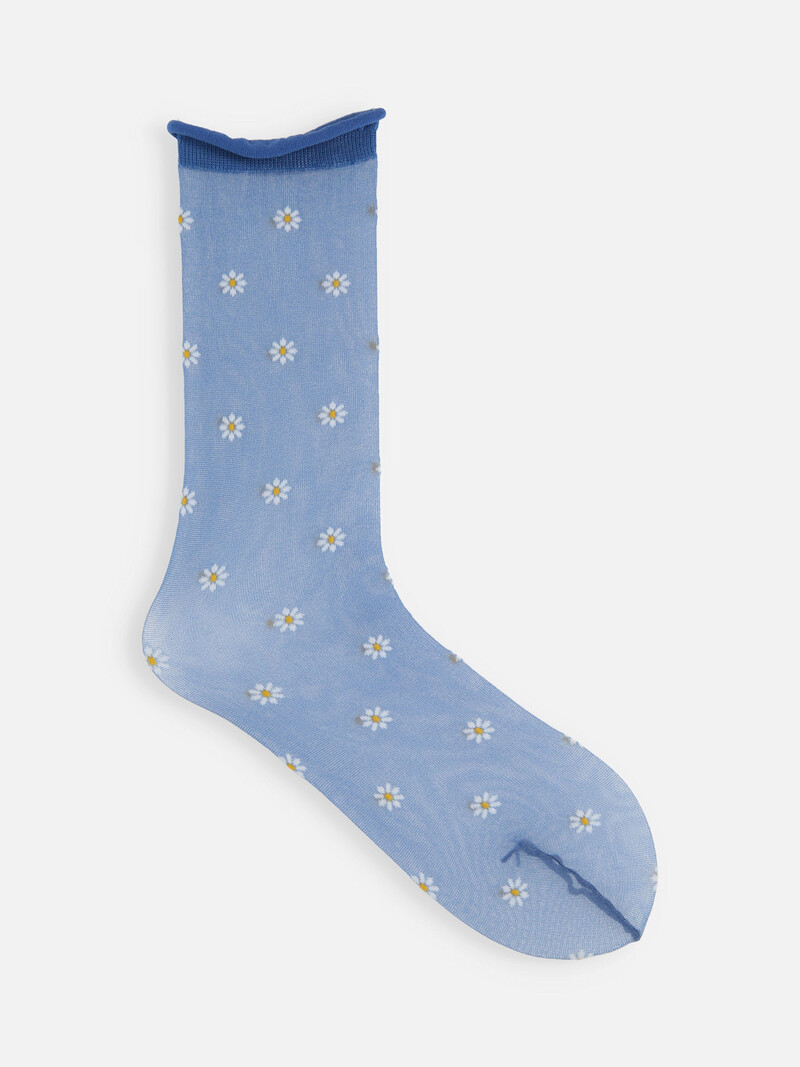 Sheer Dailsy Pattern Crew Socks