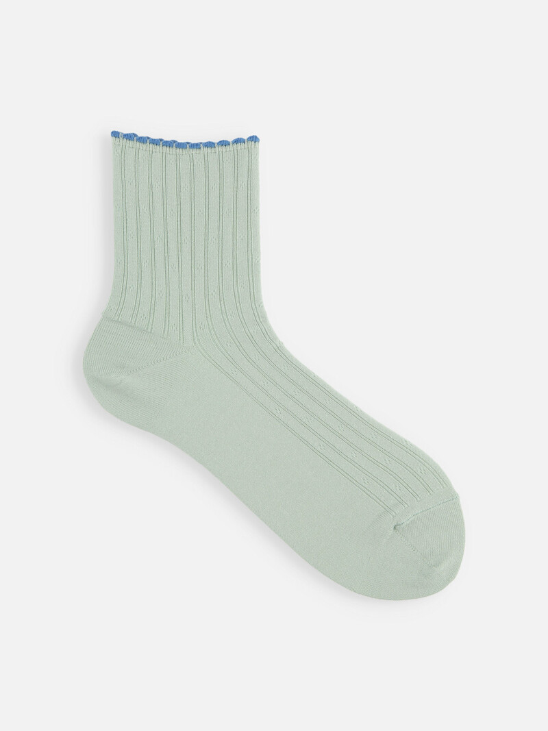 Micro Eyelet Pattern Rib Low Crew Socks