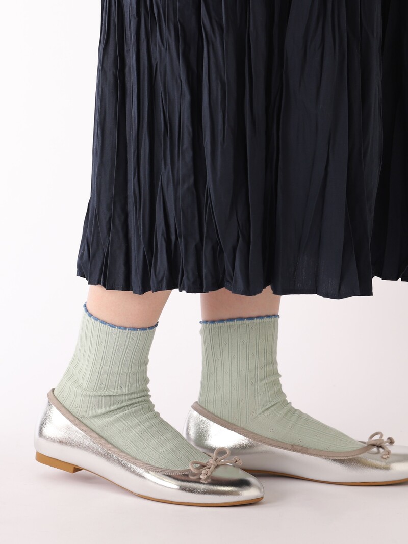 Micro Eyelet Pattern Rib Low Crew Socks