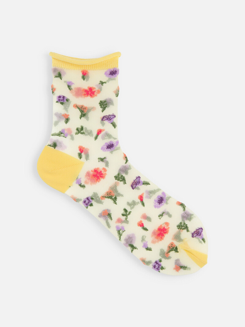 Meia transparente com estampa de flores