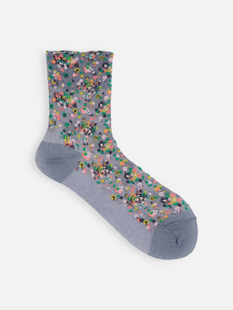 Calzino con fiori in mosaico lamé semitrasparente