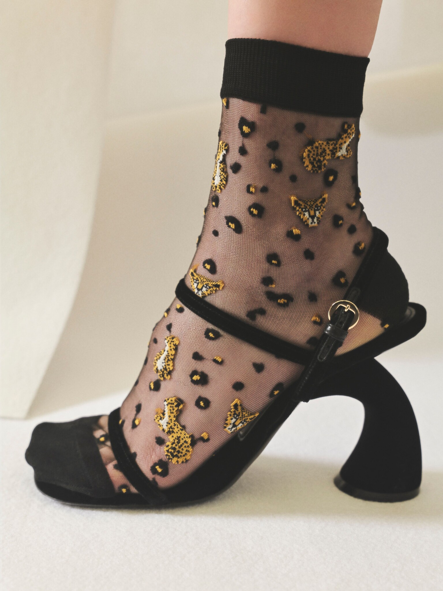 Transparent Leopard Low Crew Socks