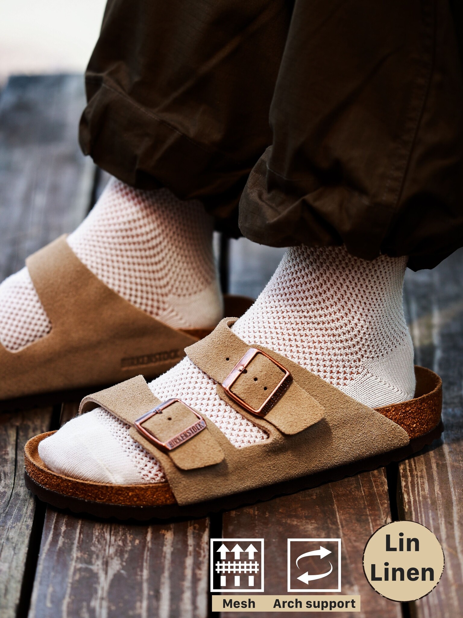 Meia curta vazada de algodão/linho