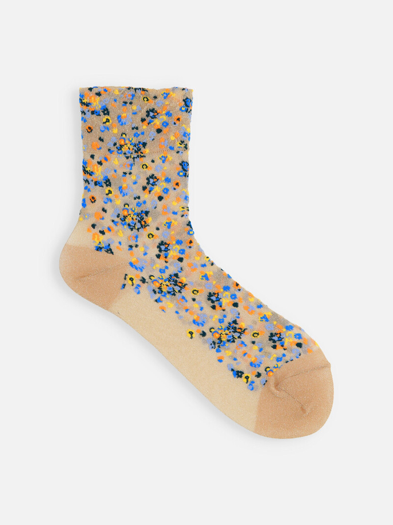 Calzino con fiori in mosaico lamé semitrasparente