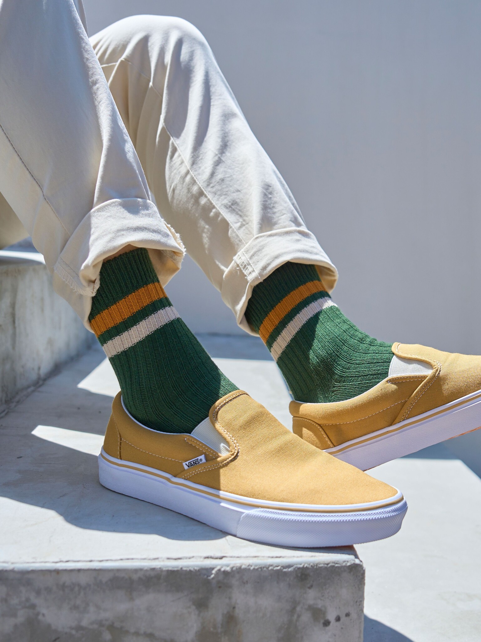 Calzino a coste con 2 strisce e orlo L