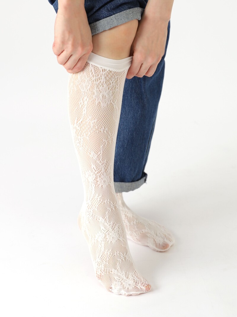 Raschel Lacy Flower Kniehohe Pop-Socken