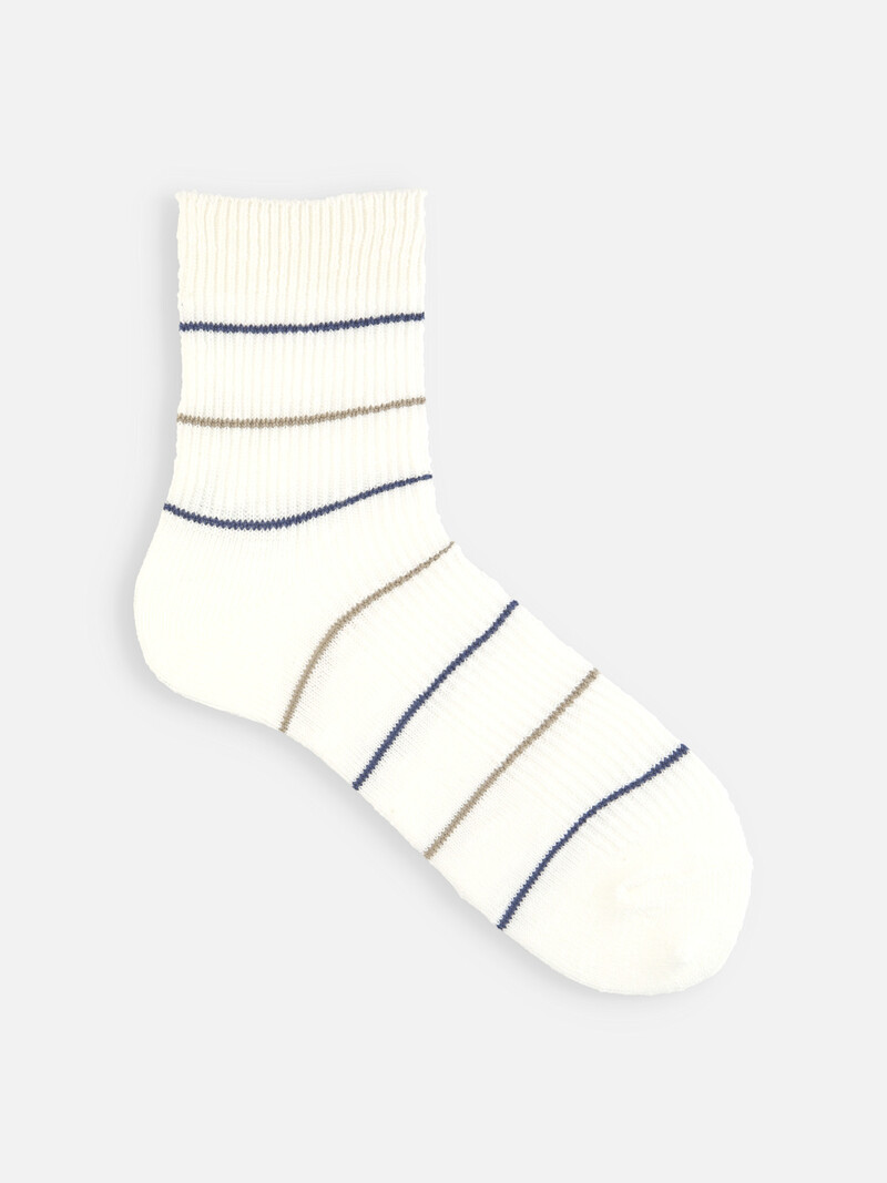 Cotton/Linen Pin Stripe Low Crew Socks