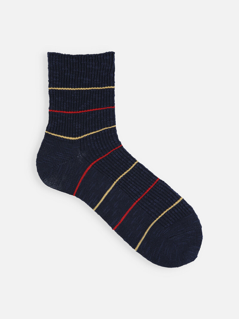 Cotton/Linen Pin Stripe Low Crew Socks