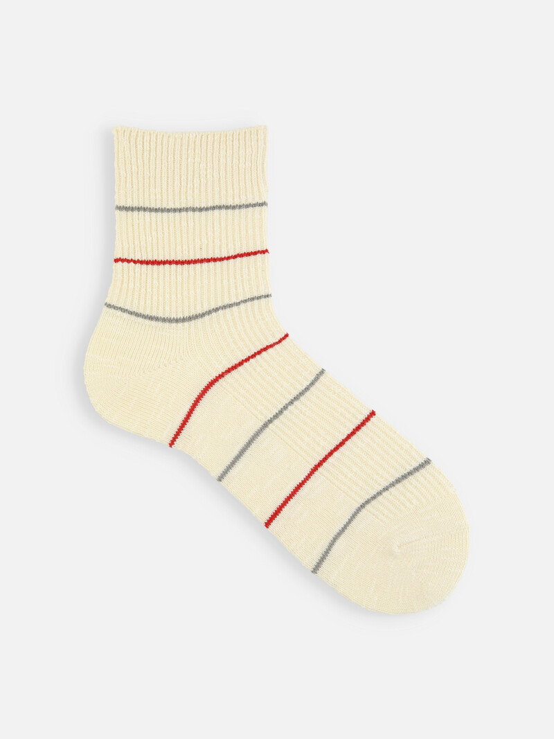 Cotton/Linen Pin Stripe Low Crew Socks