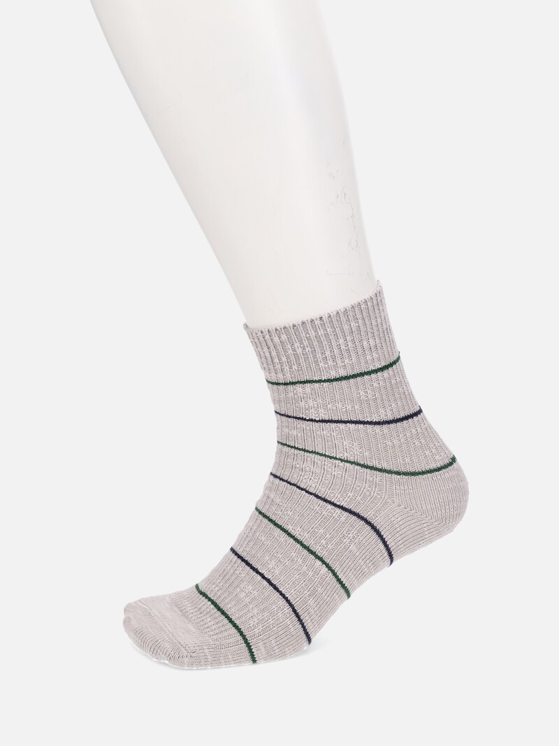 Cotton/Linen Pin Stripe Low Crew Socks