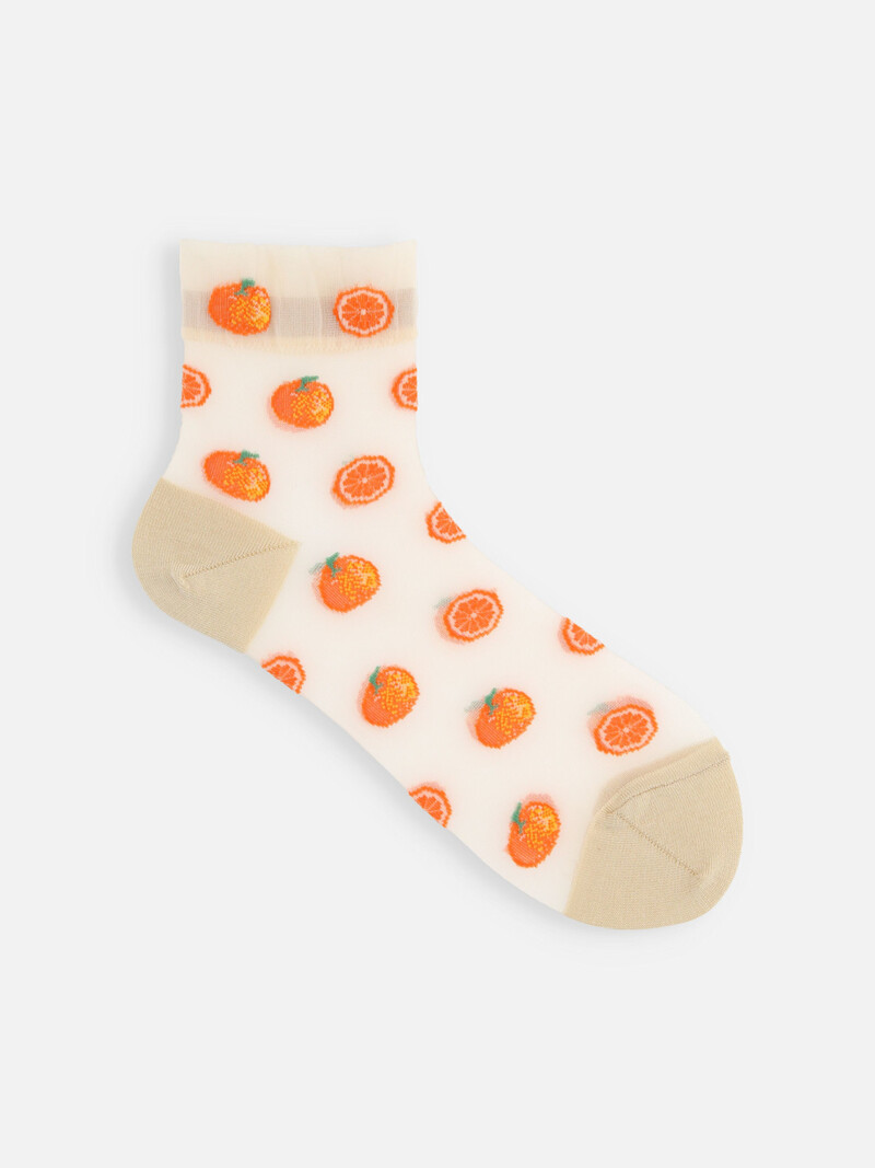 Meia de tule com estampa laranja