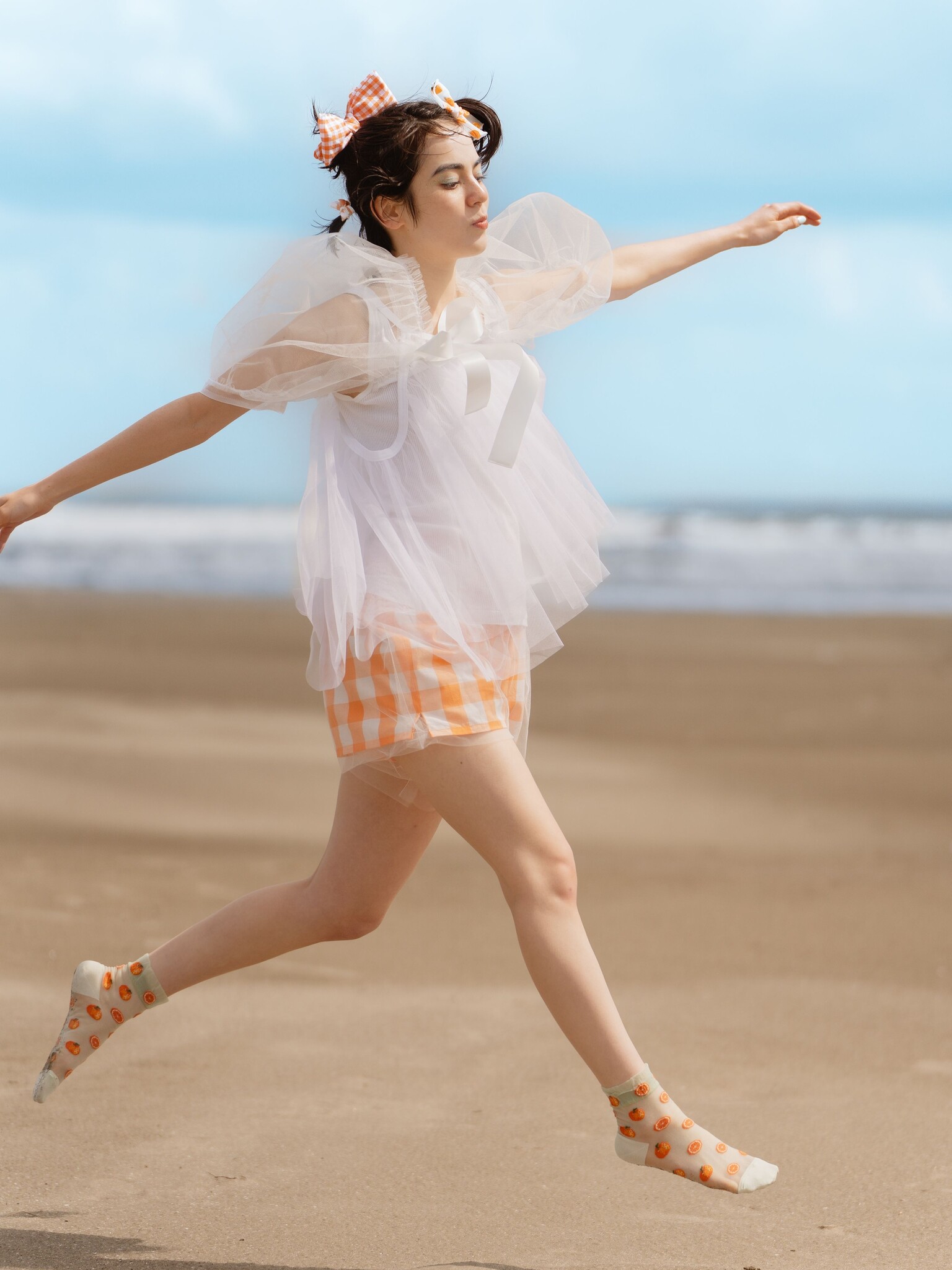 Tulle Orange Pattern Ankle Socks