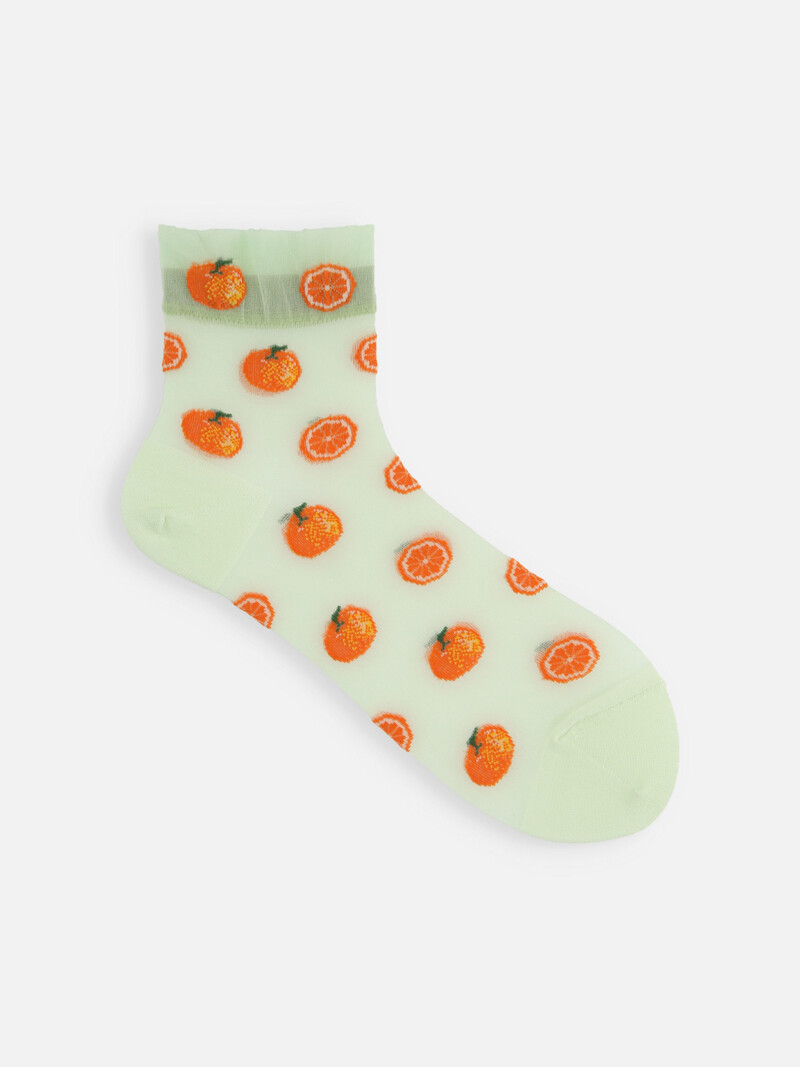 Meia de tule com estampa laranja