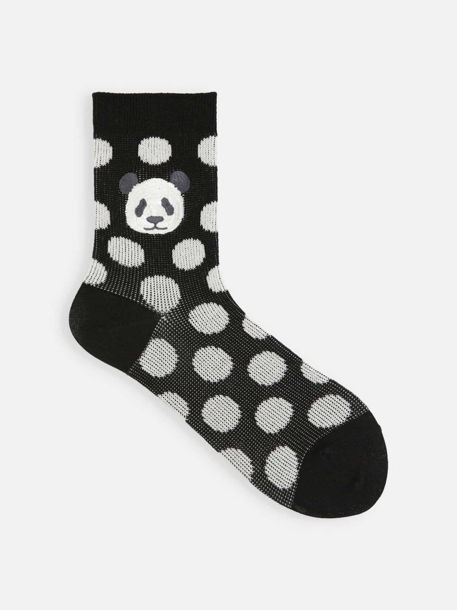 Meia de bolinhas com padrão de panda bordado