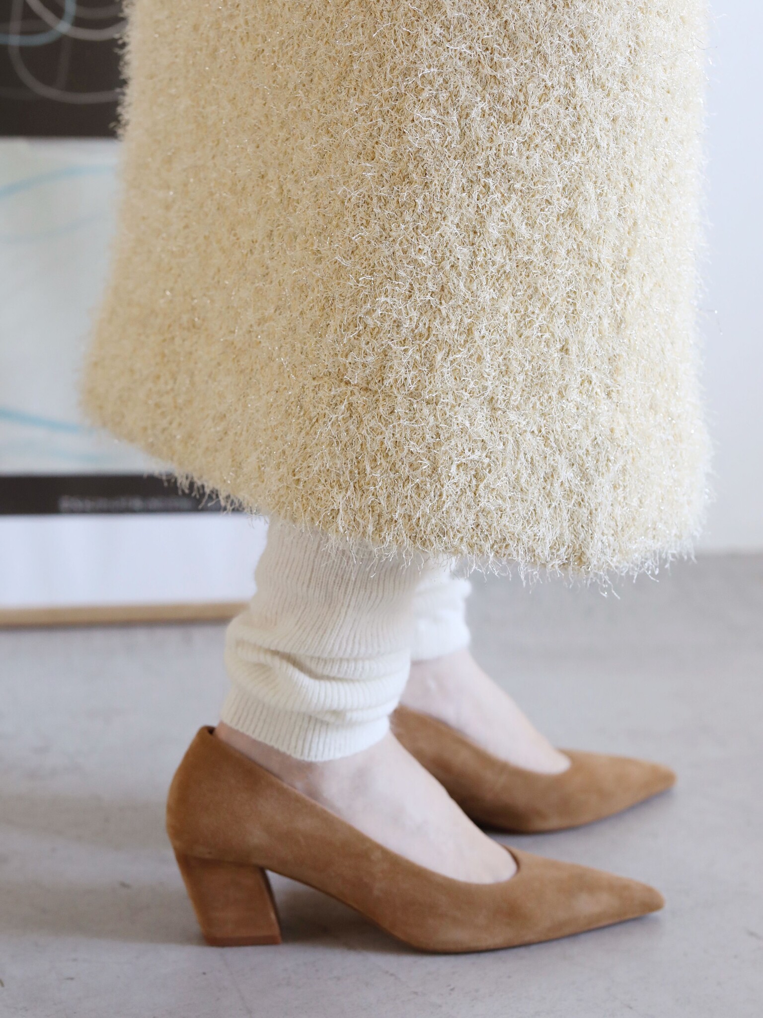 Aquecedores de perna canelados em mistura de angorá