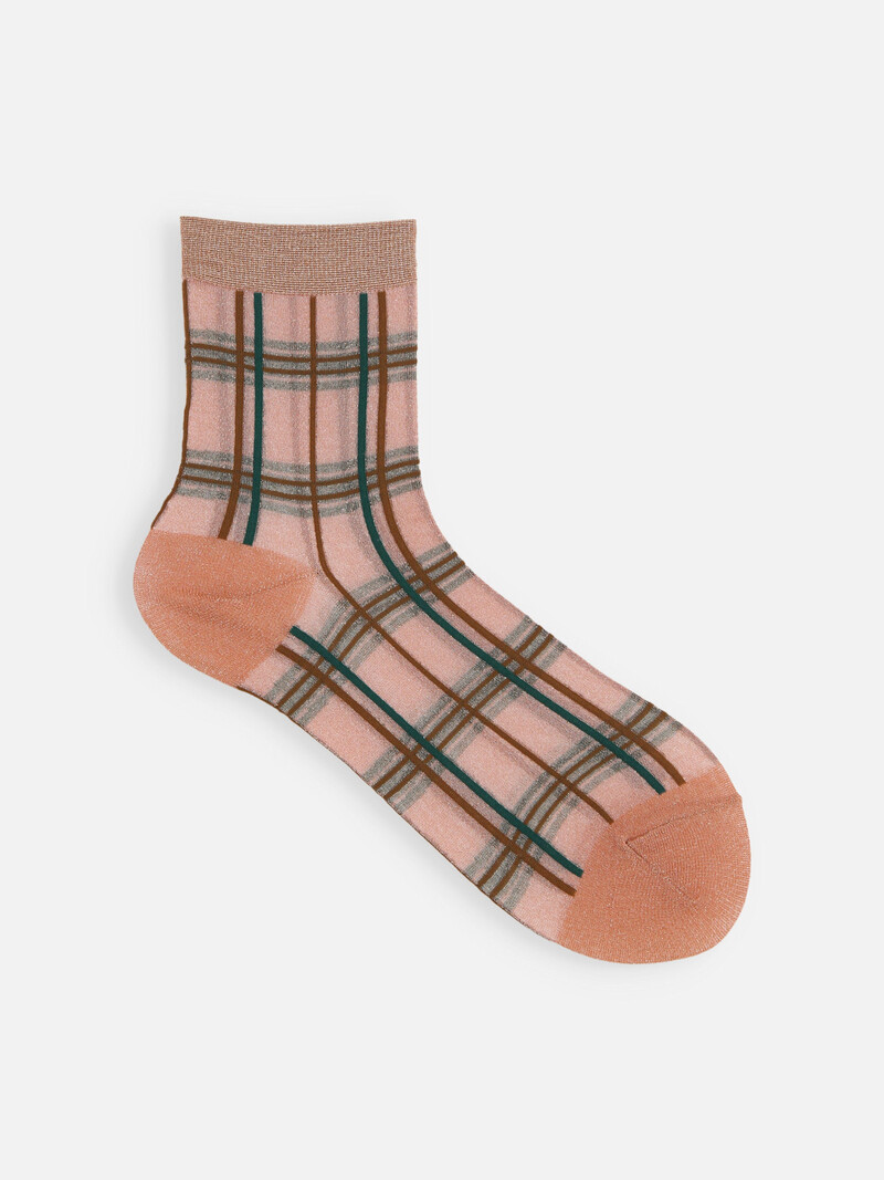 Tulle Lamé Tartan Check Crew Sokken