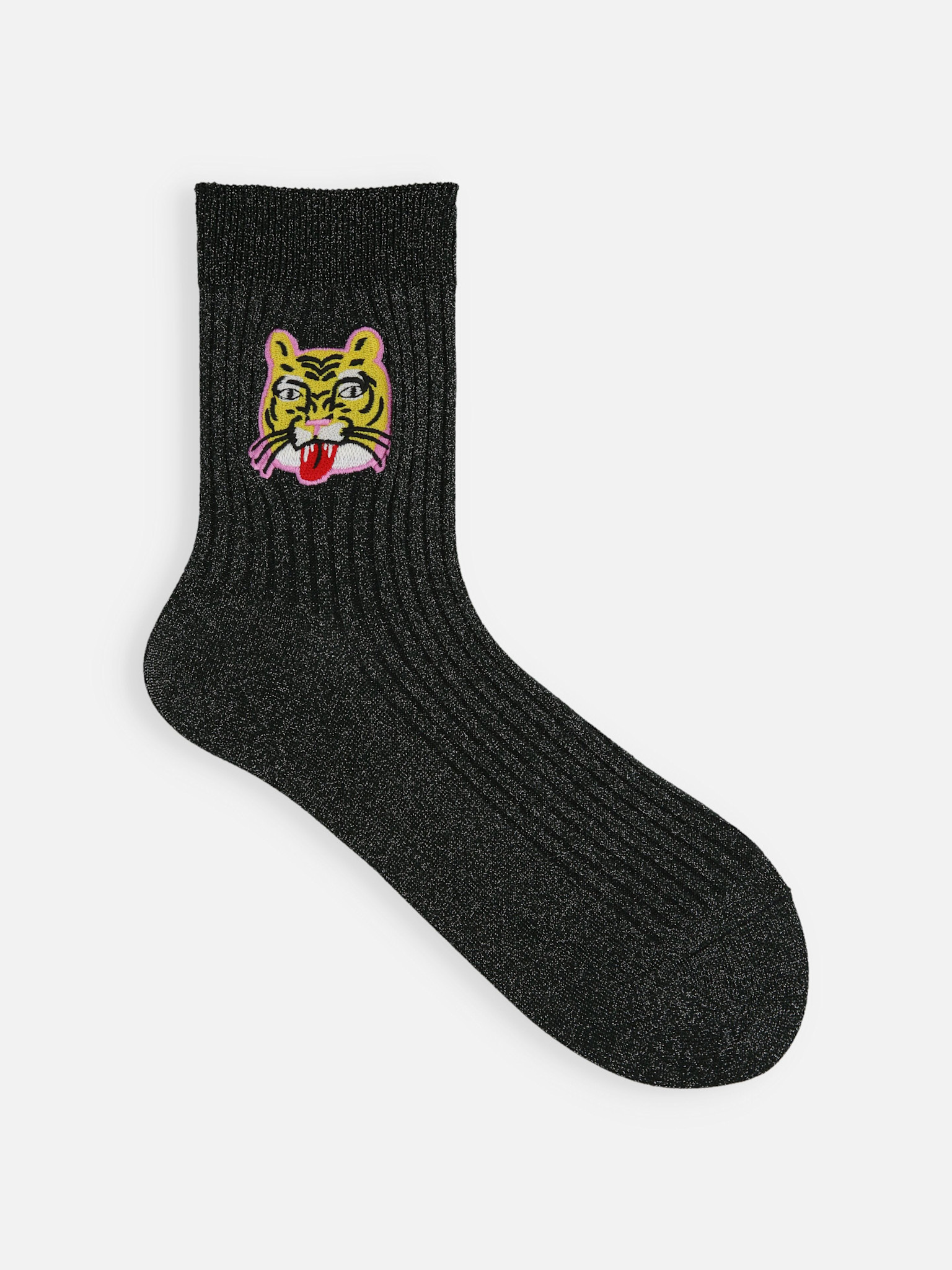 Socquette lamé motif tigre brodé