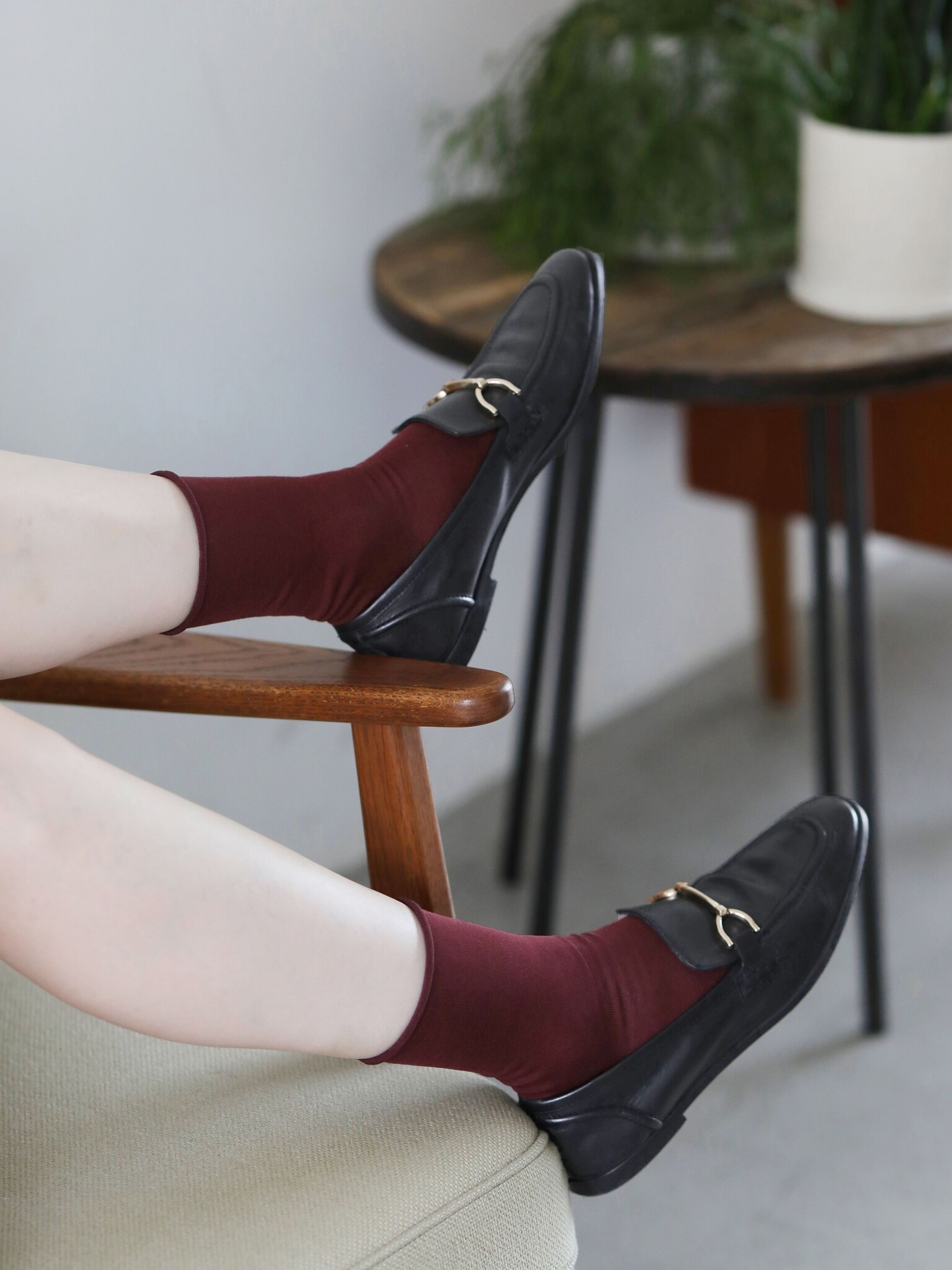 Fine Roll Top Low Crew Socks