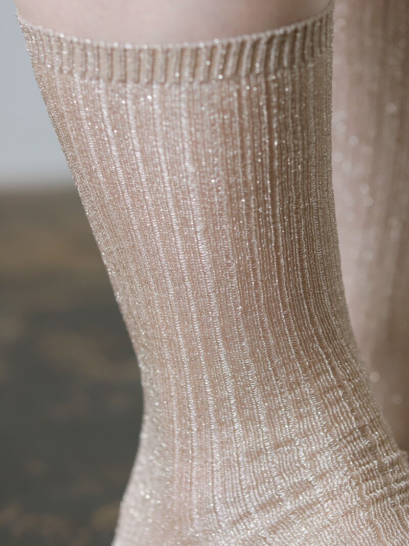 Sheer Lamé Rib Crew Socks