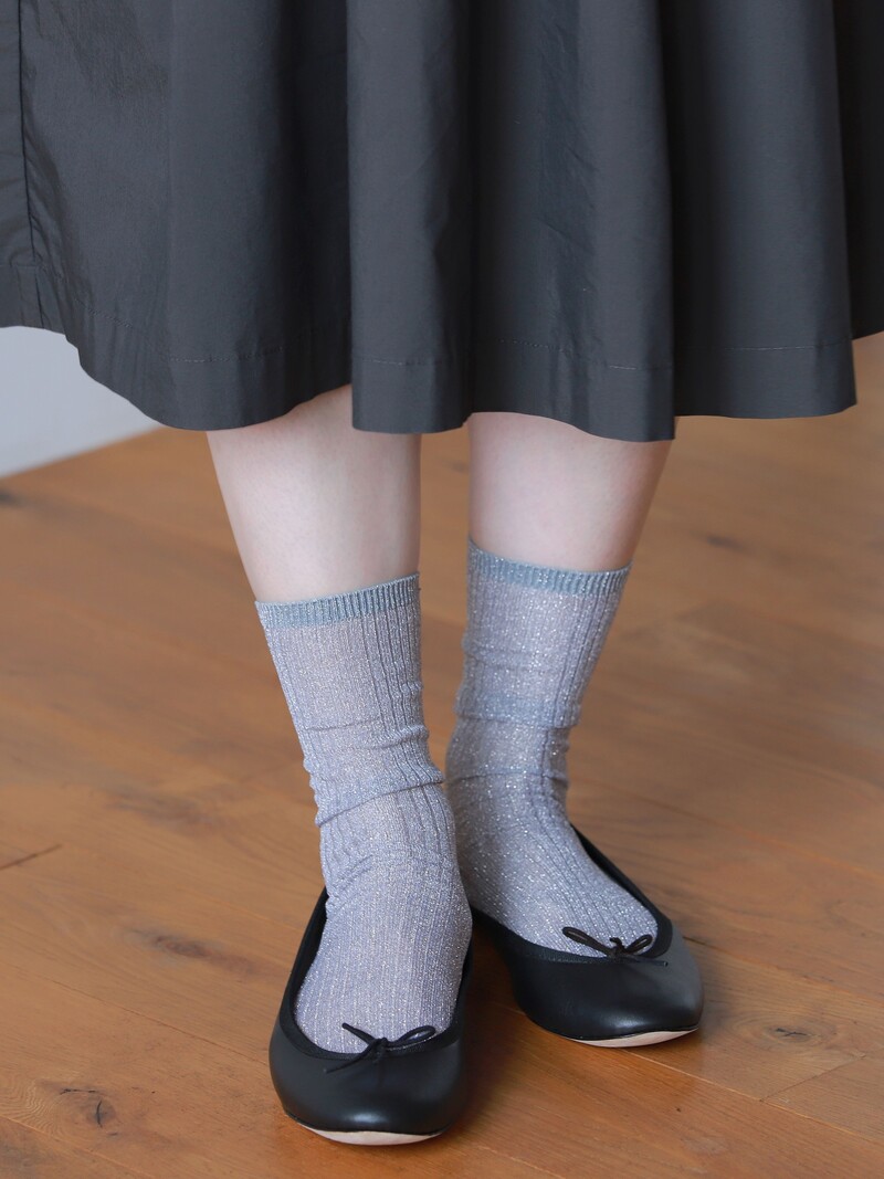 Sheer Lamé Rib Crew Socks
