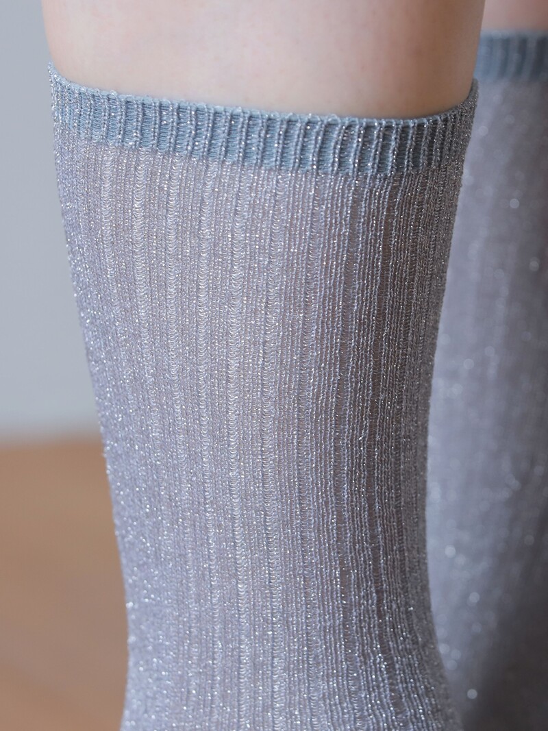 Sheer Lamé Rib Crew Socks