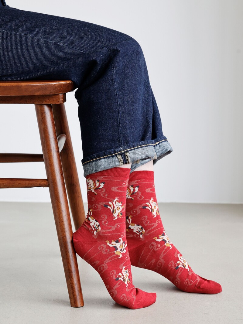 Niedrige Crew-Socken mit Nekomata-Muster