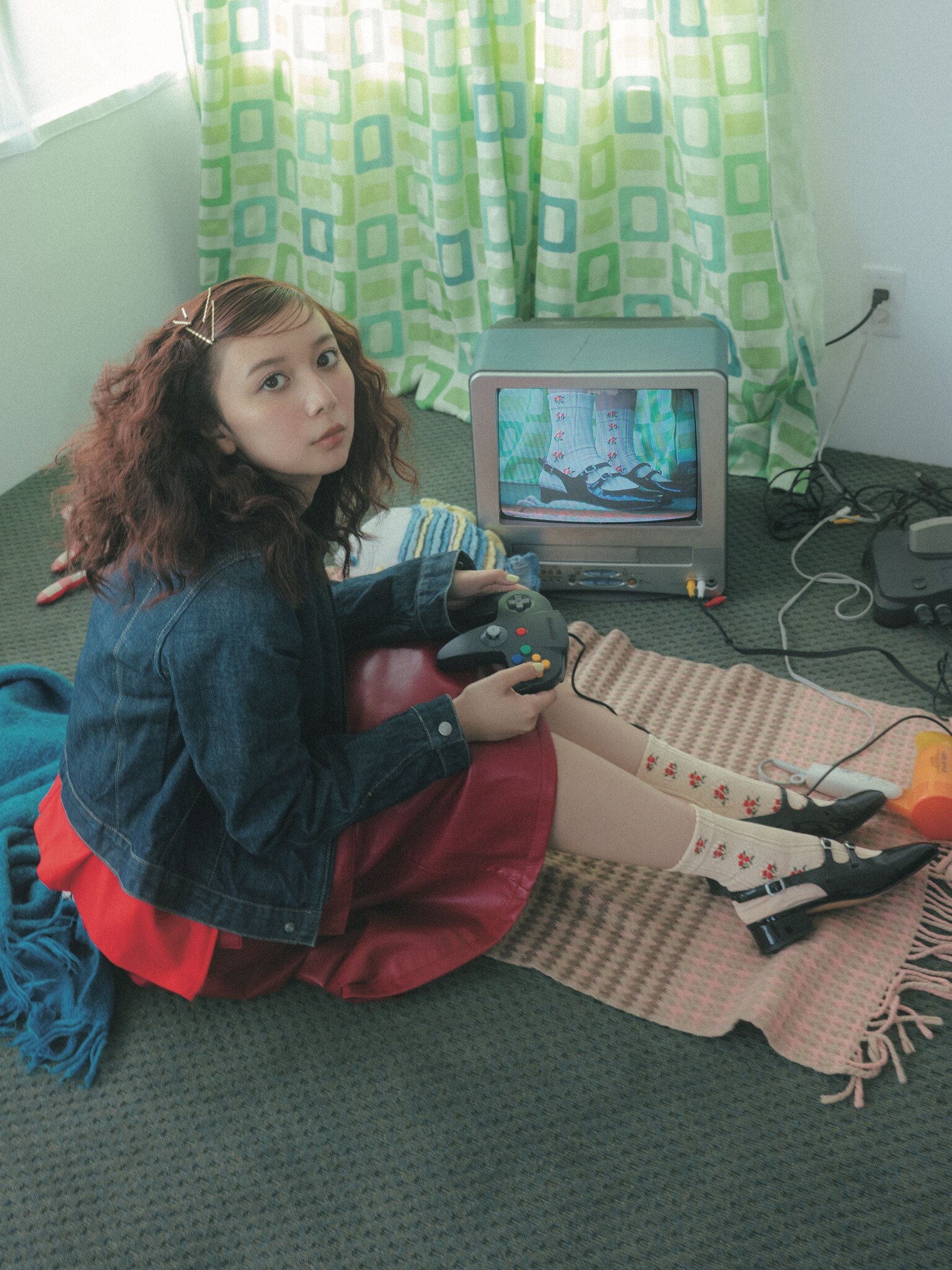 Flower & Diamond Retro Crew Socks