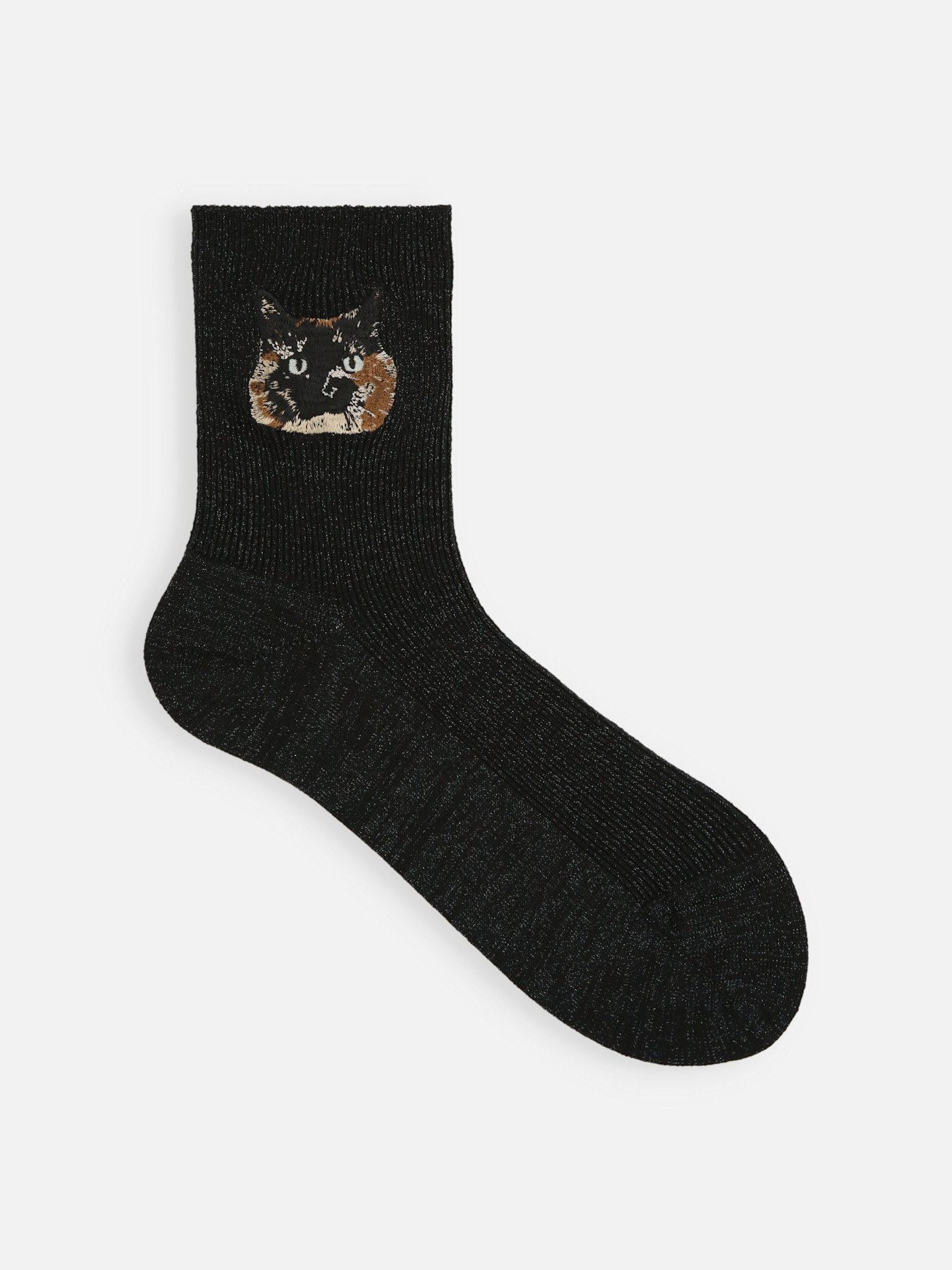 Socquette côtes fines motif Tanuki brodée