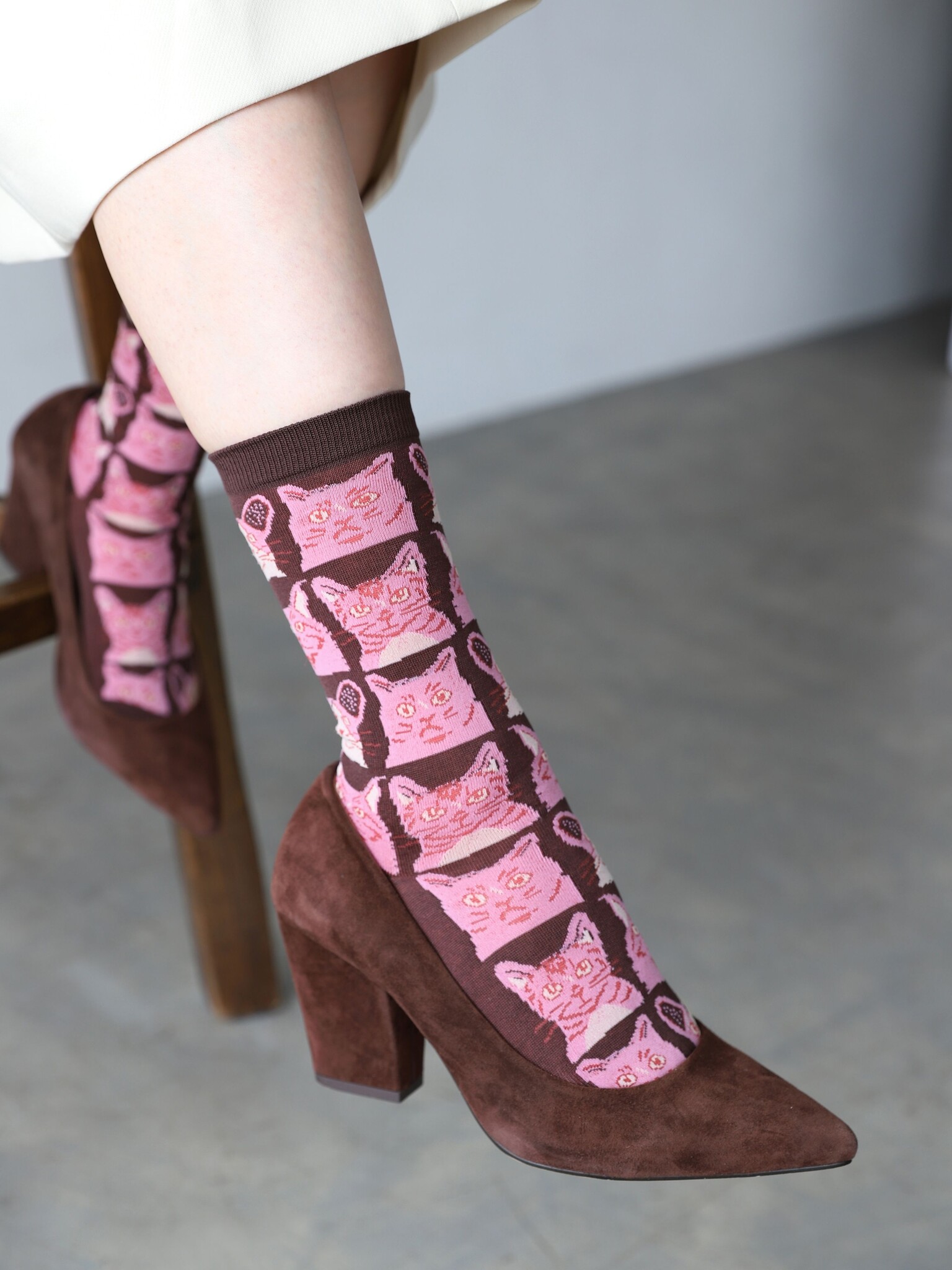 Manga Cat Pattern Crew Sokken M