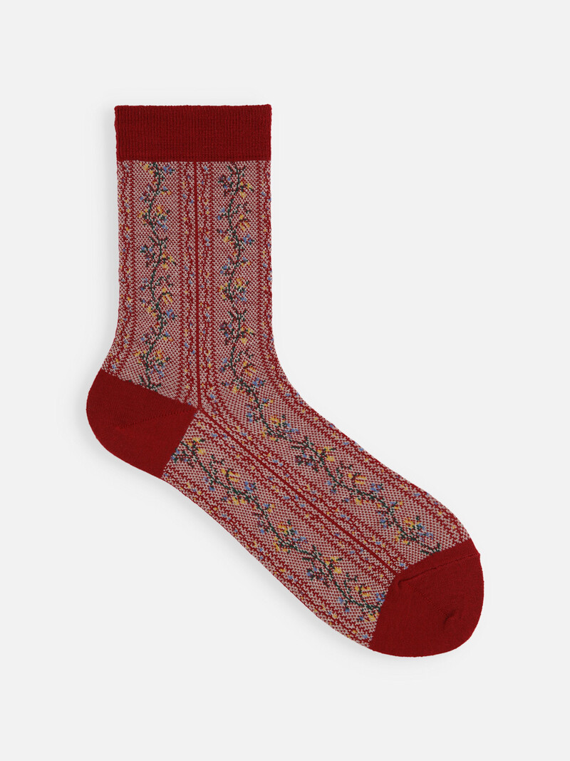 Mi-chaussette guirlande florale laine-mix