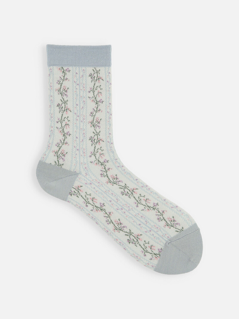 Mi-chaussette guirlande florale laine-mix