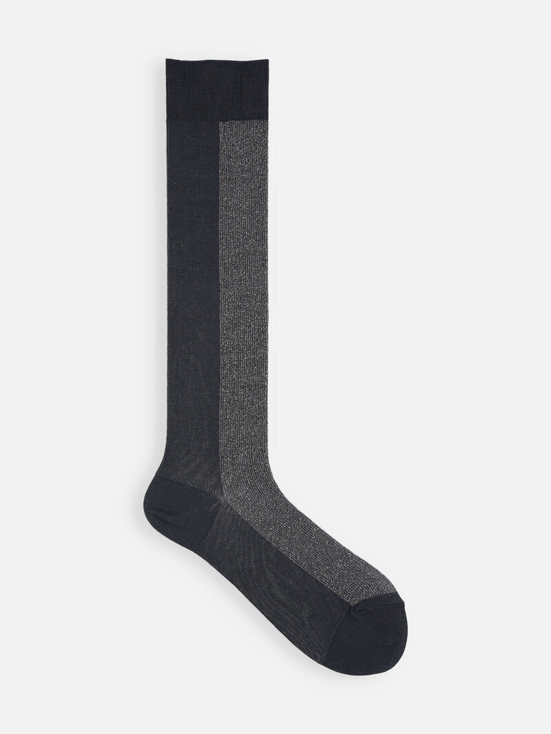 Chaussette haute lamé en panneaux bicolore