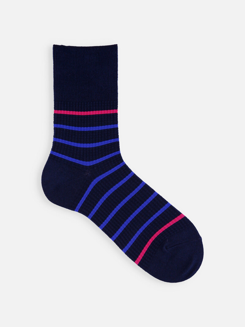 Mi-chaussette rayures bicolore en maille gaufrée