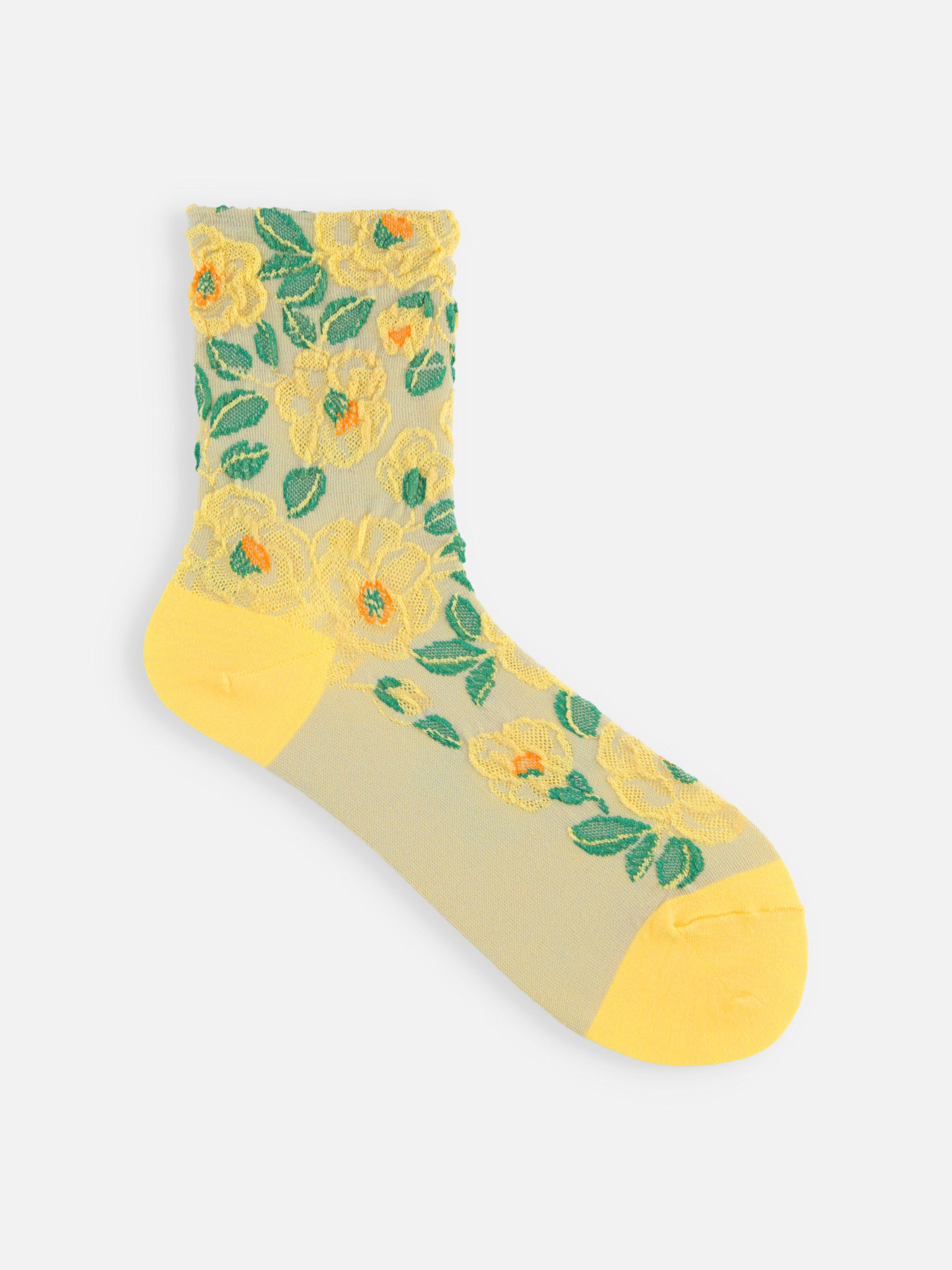 Socquette laine Mérinos motif Camélia flottant