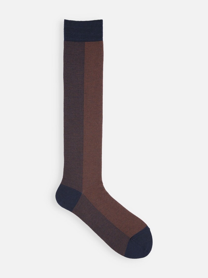 Tweed tweekleurige wol/katoenen hoge sokken