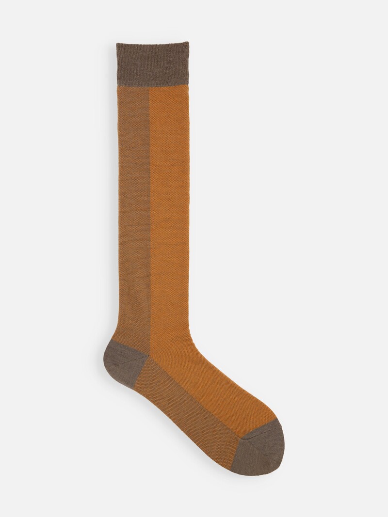 Calzino alto in tweed di lana/cotone bicolore