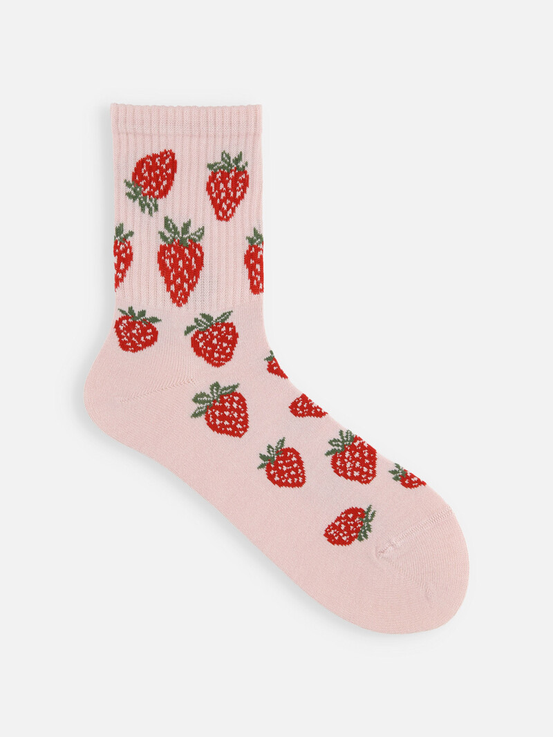 Socquette côtes motif fraises