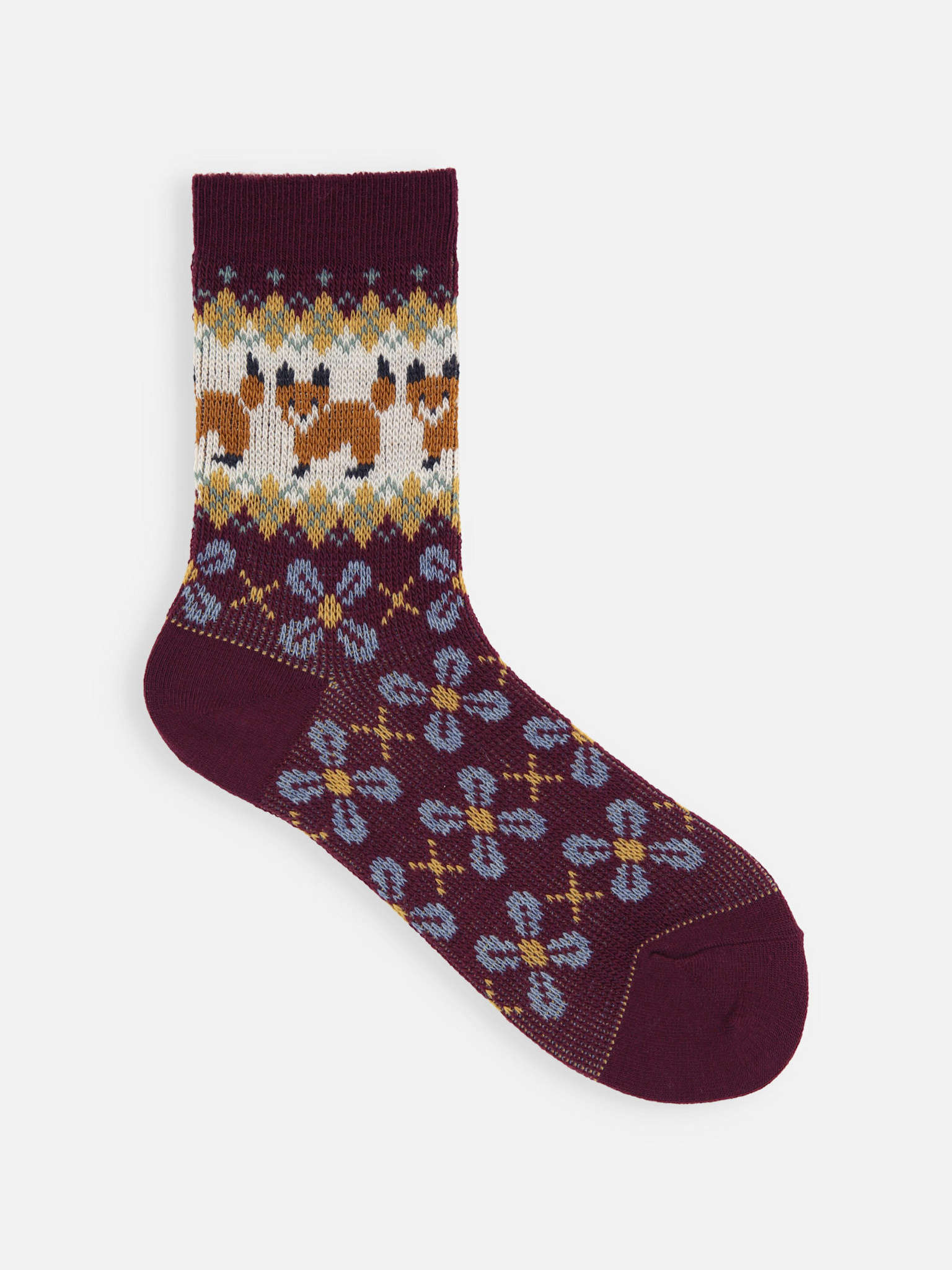 Meias com padrão jacquard de raposa e argyle até a panturrilha