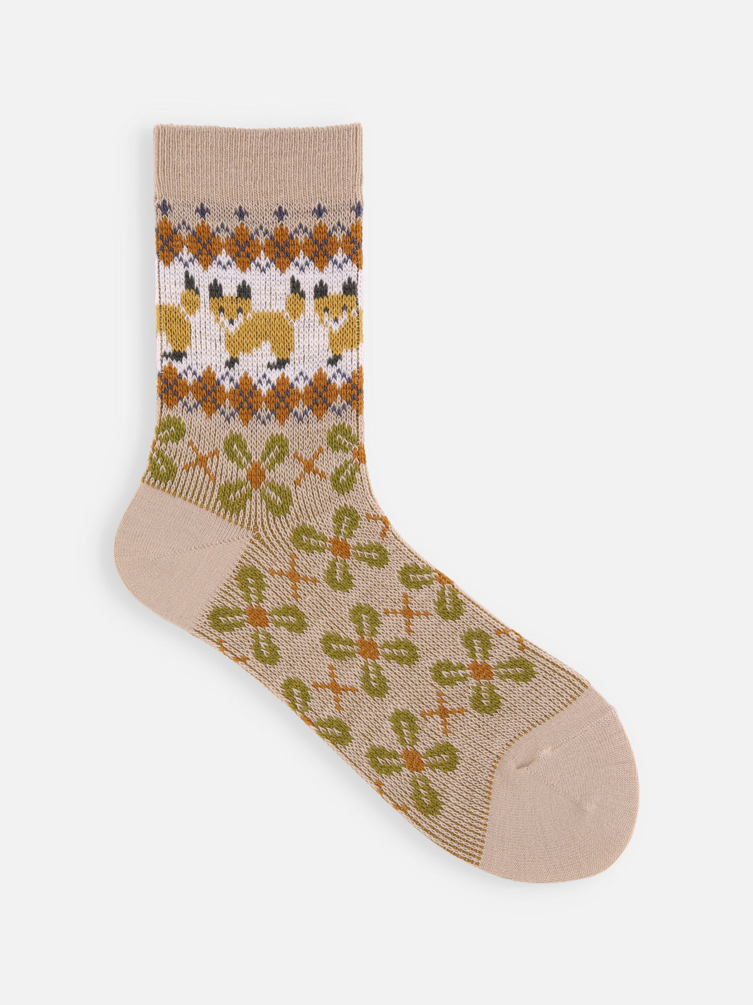 Meias com padrão jacquard de raposa e argyle até a panturrilha