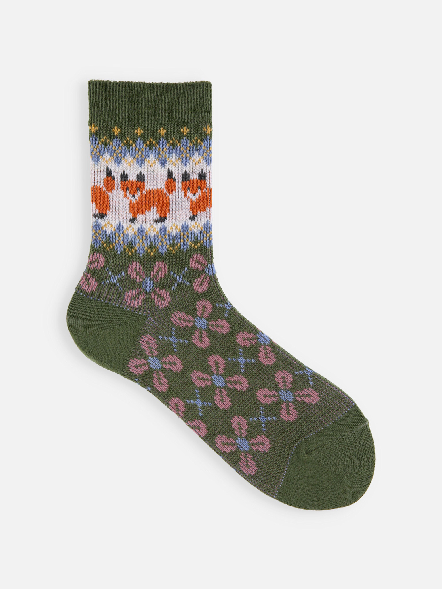 Meias com padrão jacquard de raposa e argyle até a panturrilha