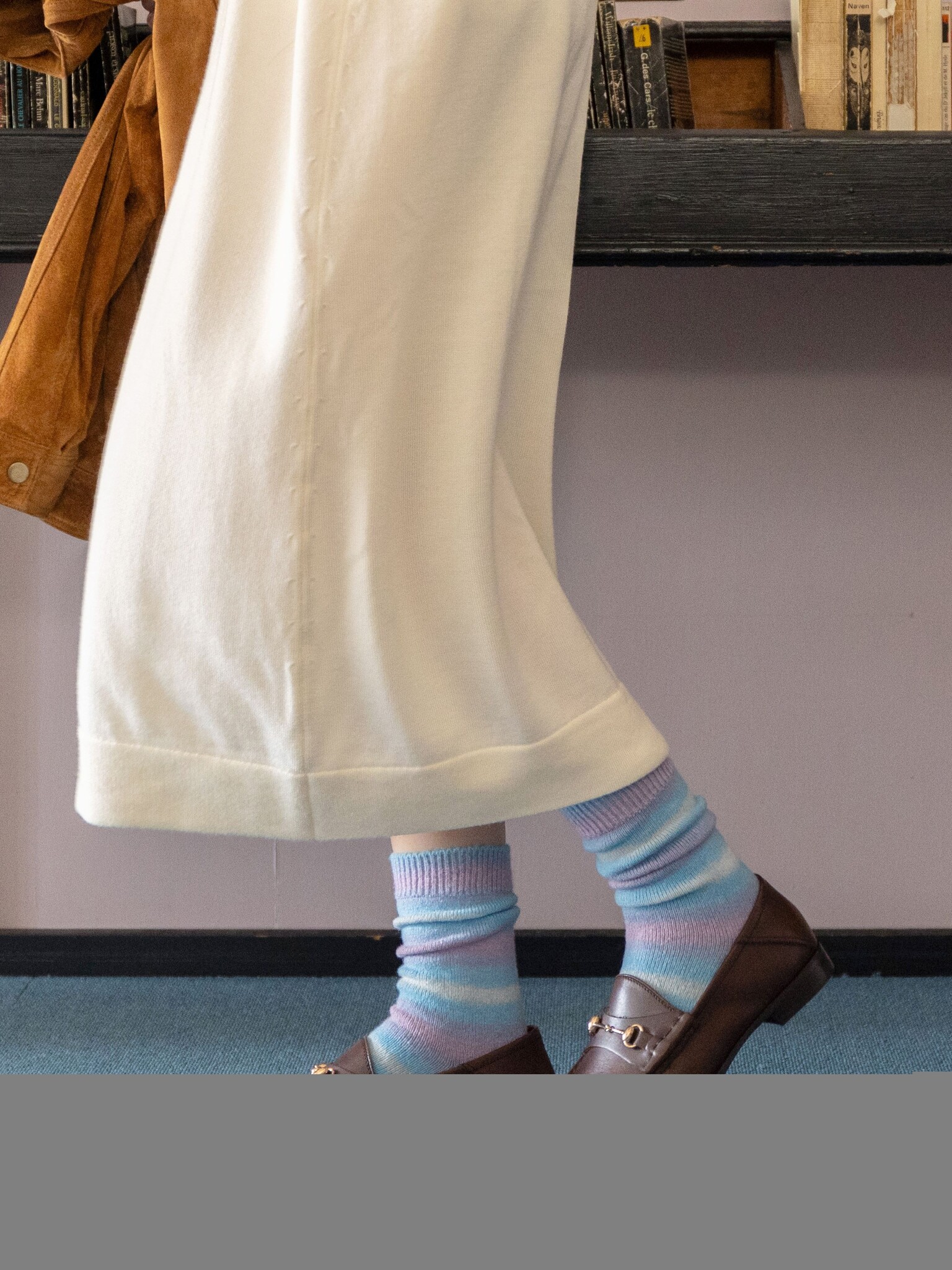 Meias de lã mista com listras degradê até a panturrilha