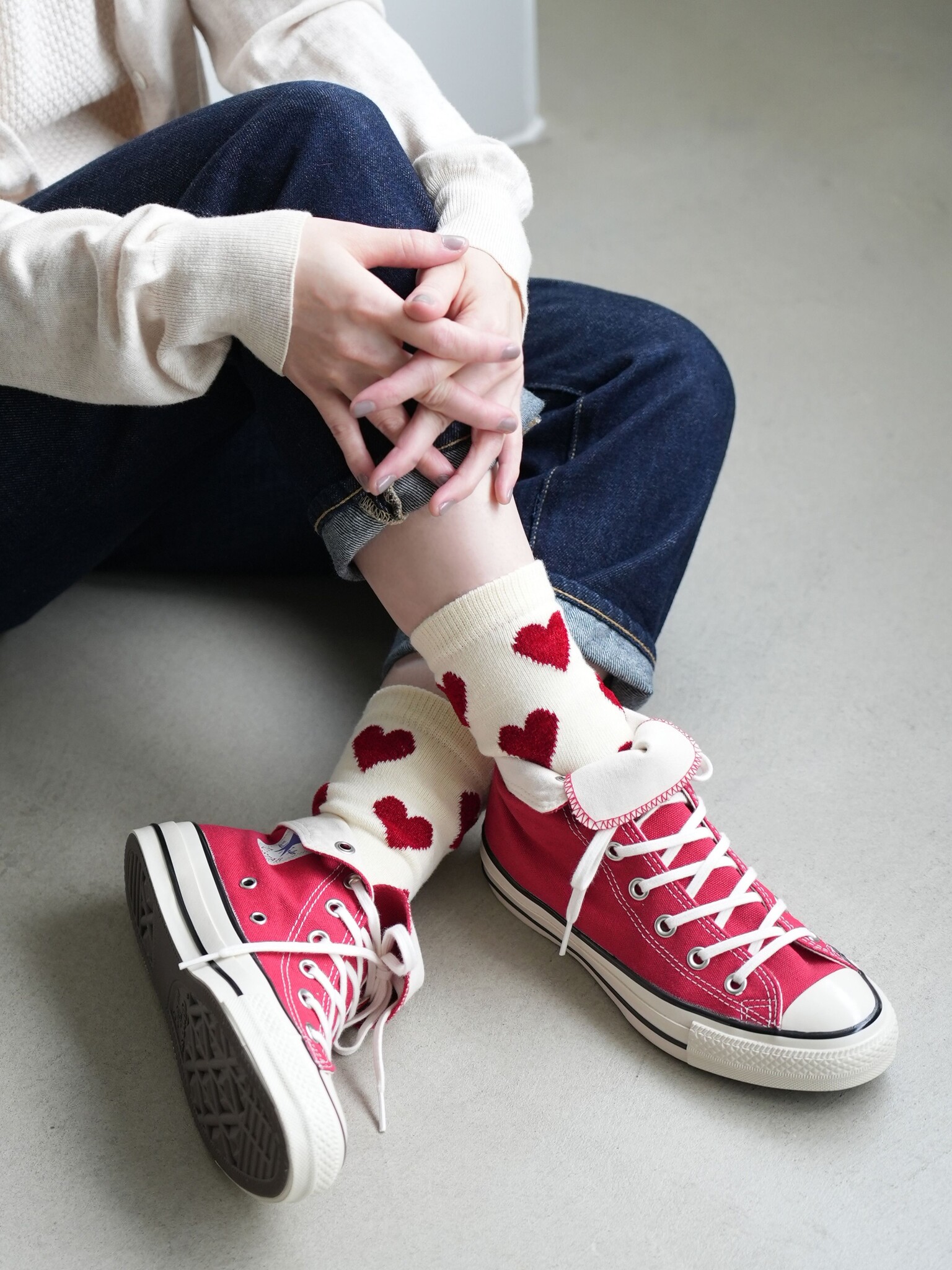 Socquette motif cœurs laine mix