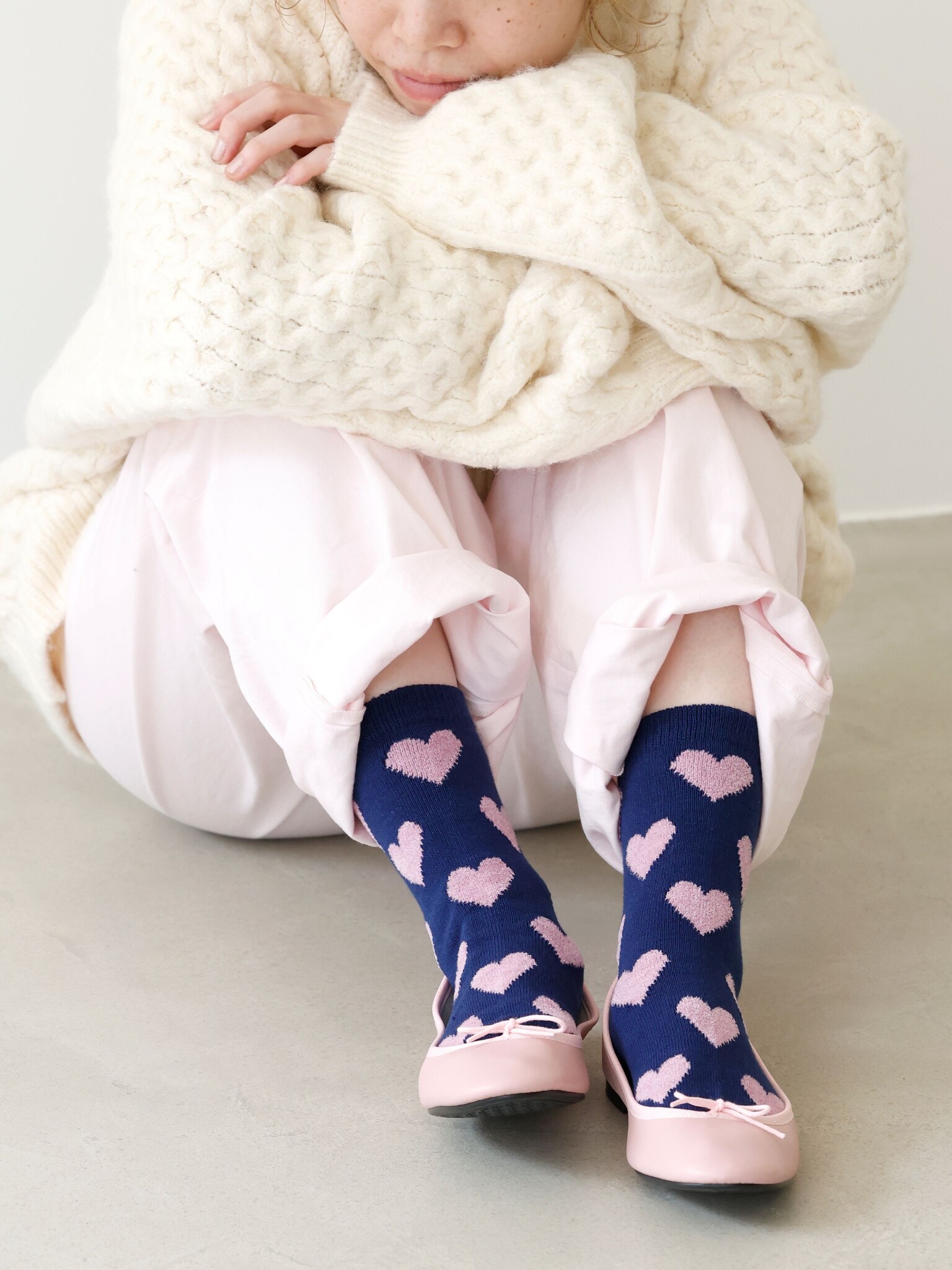 Socquette motif cœurs laine mix