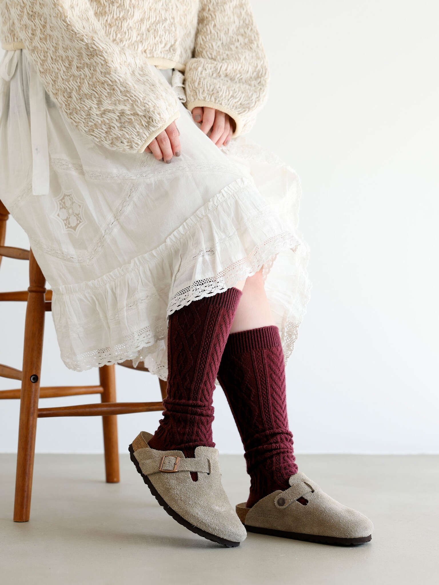 Kniekousen met wollen diamantkabel