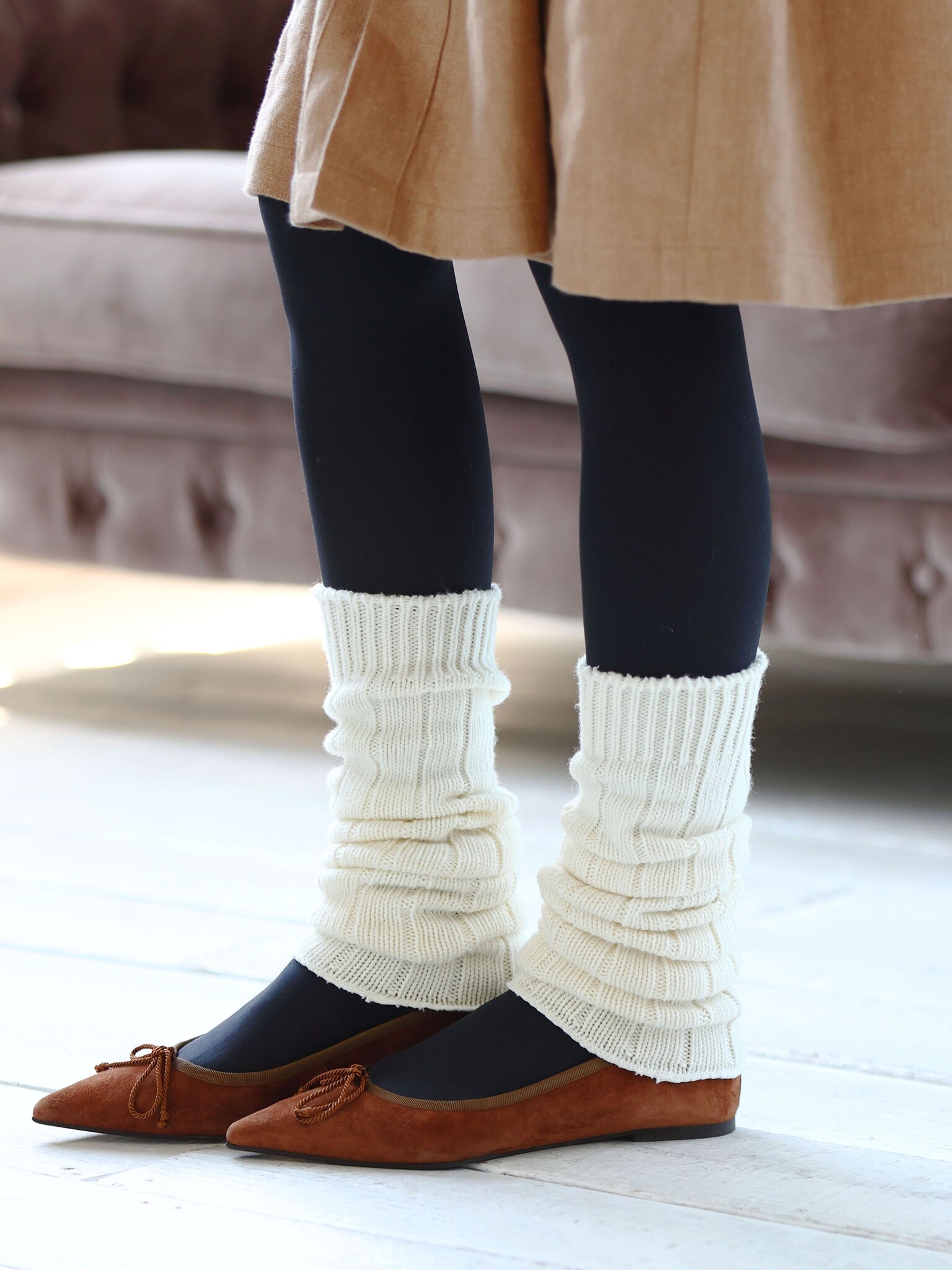 Aquecedores de perna largos canelados 45 cm