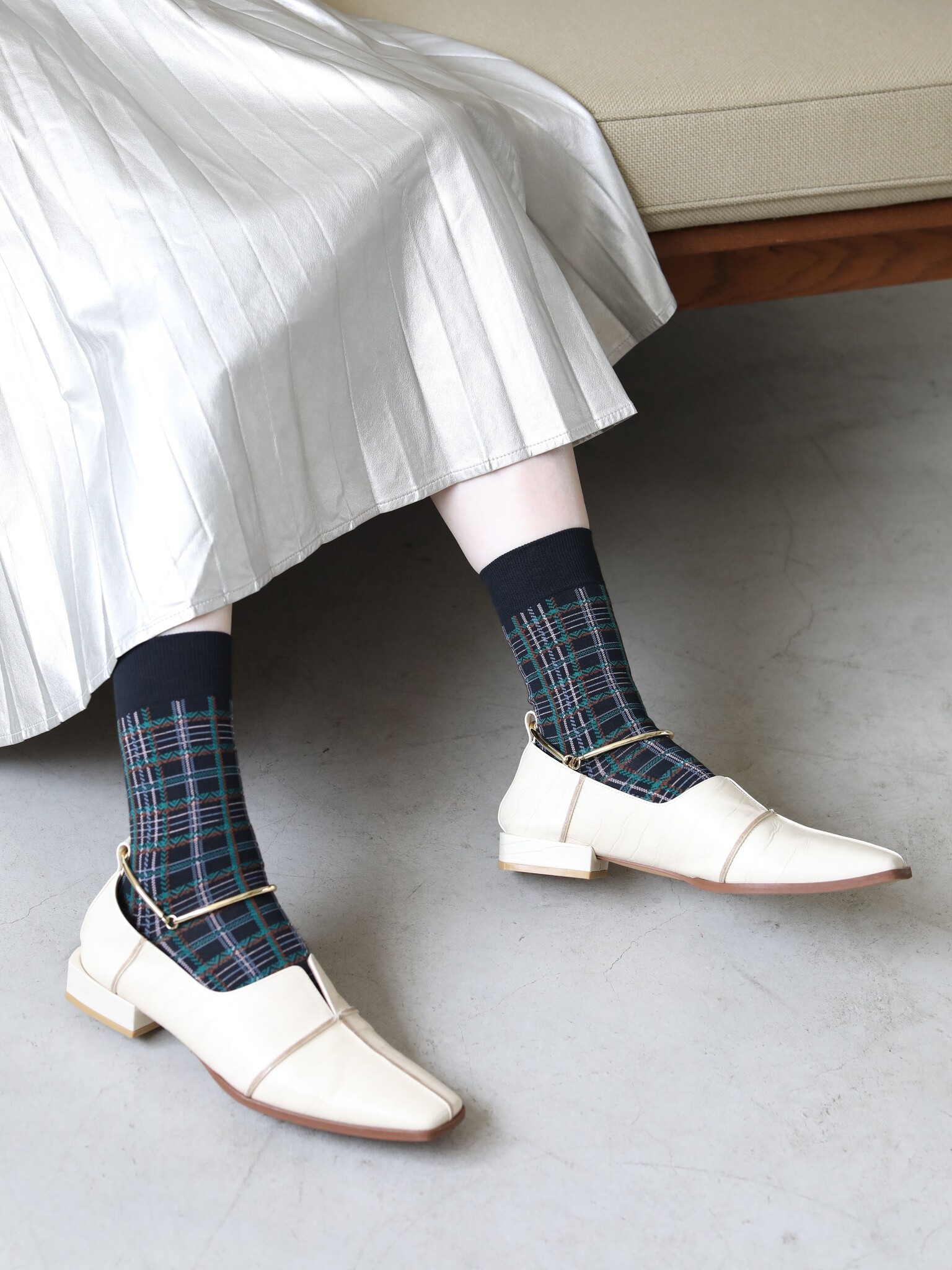 Meias xadrez coloridas até a panturrilha